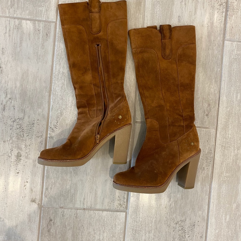 Steve Madden camel colored suede boots.